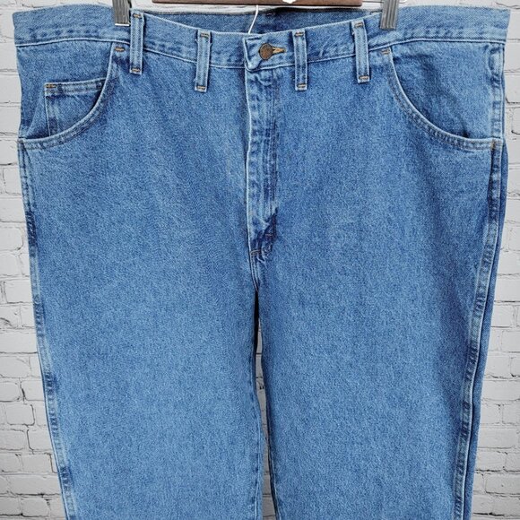 NWT Rustler By Wrangler Blue Heavyweight Denim Straight Leg Jeans Size (44x32) - Picture 5 of 13